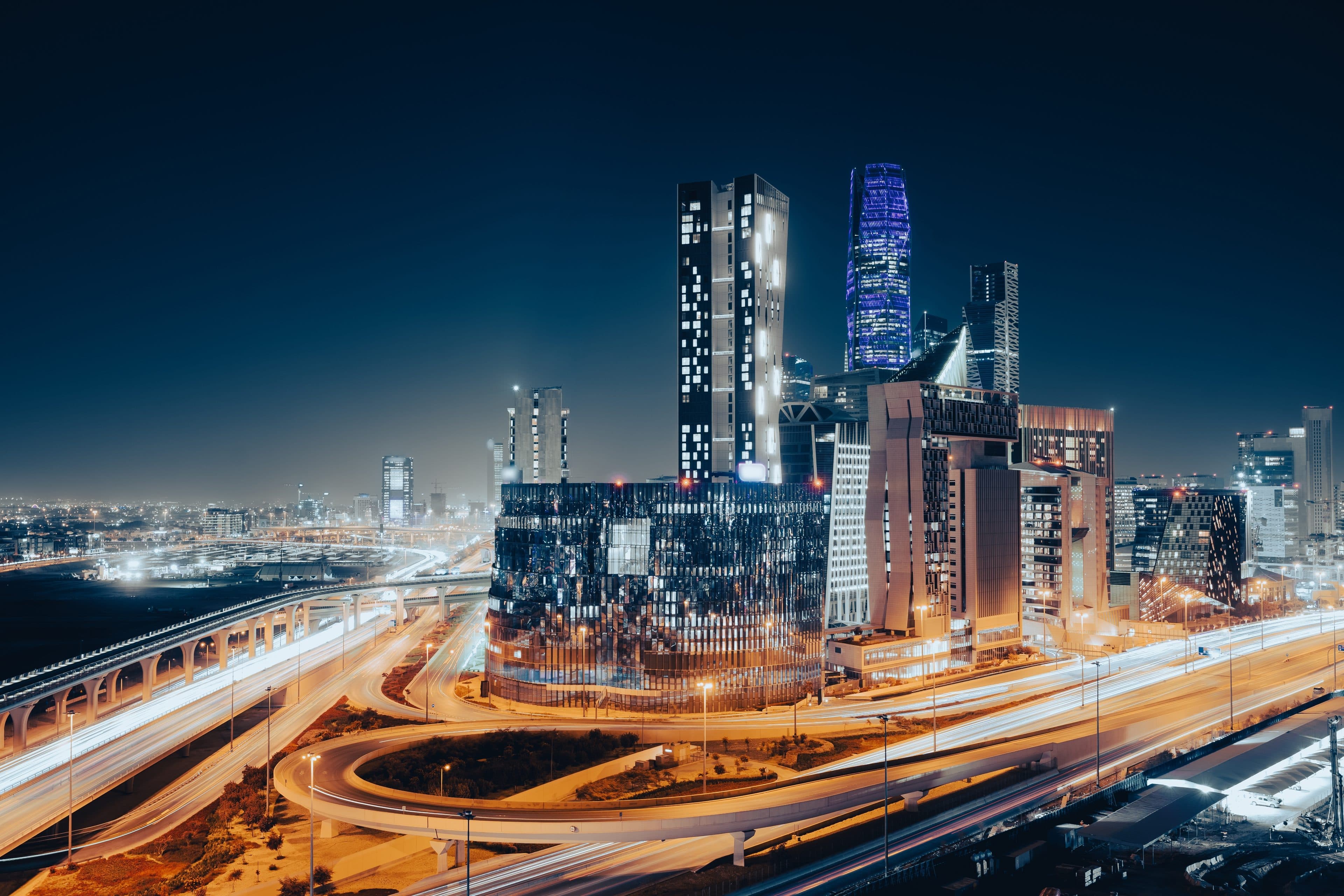 Towers of the King Abdullah Financial District, Riyadh, at night